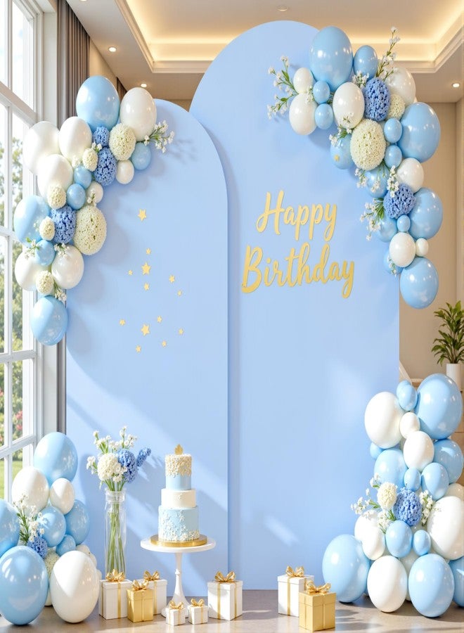 Suppromo White Blue Photo Arch Backdrop Cover Set of 2-7.2 and 6ft Spandex Arch Covers Stretchy Backdrop Baby Shower Arch Stand Covers for Boys Birthday Party Wedding Balloon Arch Background Decorations - Image 3