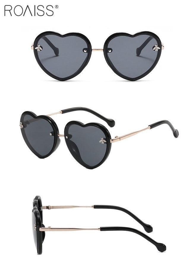 roaiss - 2PCS Polarized Kids Sunglasses UV Protection Baby Cartoon Heart Shape Sun Glasses with Metal Frame for Boys Girls and Children Age 4-8, Black and White - Image 1