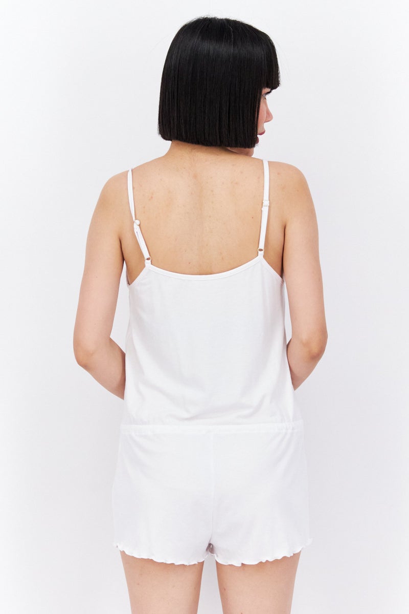California Waves Women Tie Waist Swim Cover Up Romper, White  - Image 4