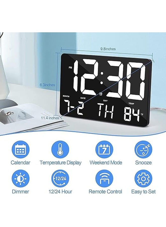 Large digital wall clock, 11.4" bedroom wall clock LED large display with remote control, calendar, temperature, brightness adjustable, 12/24 hours, desktop alarm clock for elderly people in bedroom l - Image 2