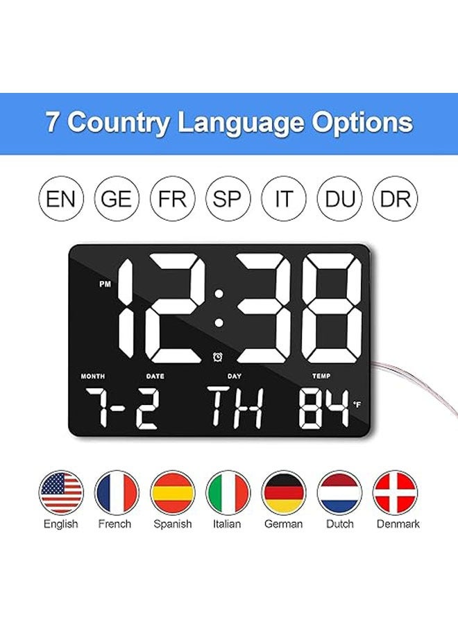 Large digital wall clock, 11.4" bedroom wall clock LED large display with remote control, calendar, temperature, brightness adjustable, 12/24 hours, desktop alarm clock for elderly people in bedroom l - Image 5