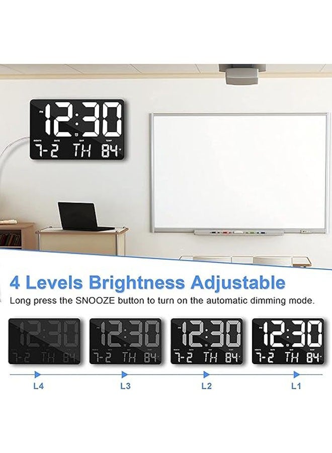 Large digital wall clock, 11.4" bedroom wall clock LED large display with remote control, calendar, temperature, brightness adjustable, 12/24 hours, desktop alarm clock for elderly people in bedroom l - Image 3