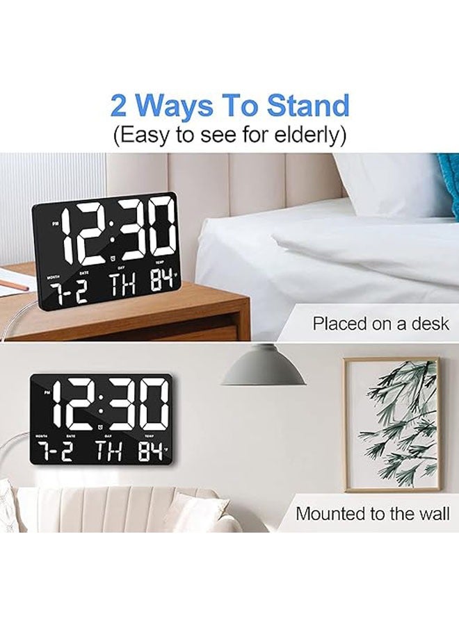Large digital wall clock, 11.4" bedroom wall clock LED large display with remote control, calendar, temperature, brightness adjustable, 12/24 hours, desktop alarm clock for elderly people in bedroom l - Image 4