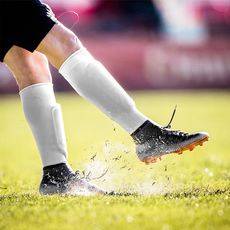 White Soccer Shin Guard Socks Pair For Men And Women Football Calf Sleeves - Image 5