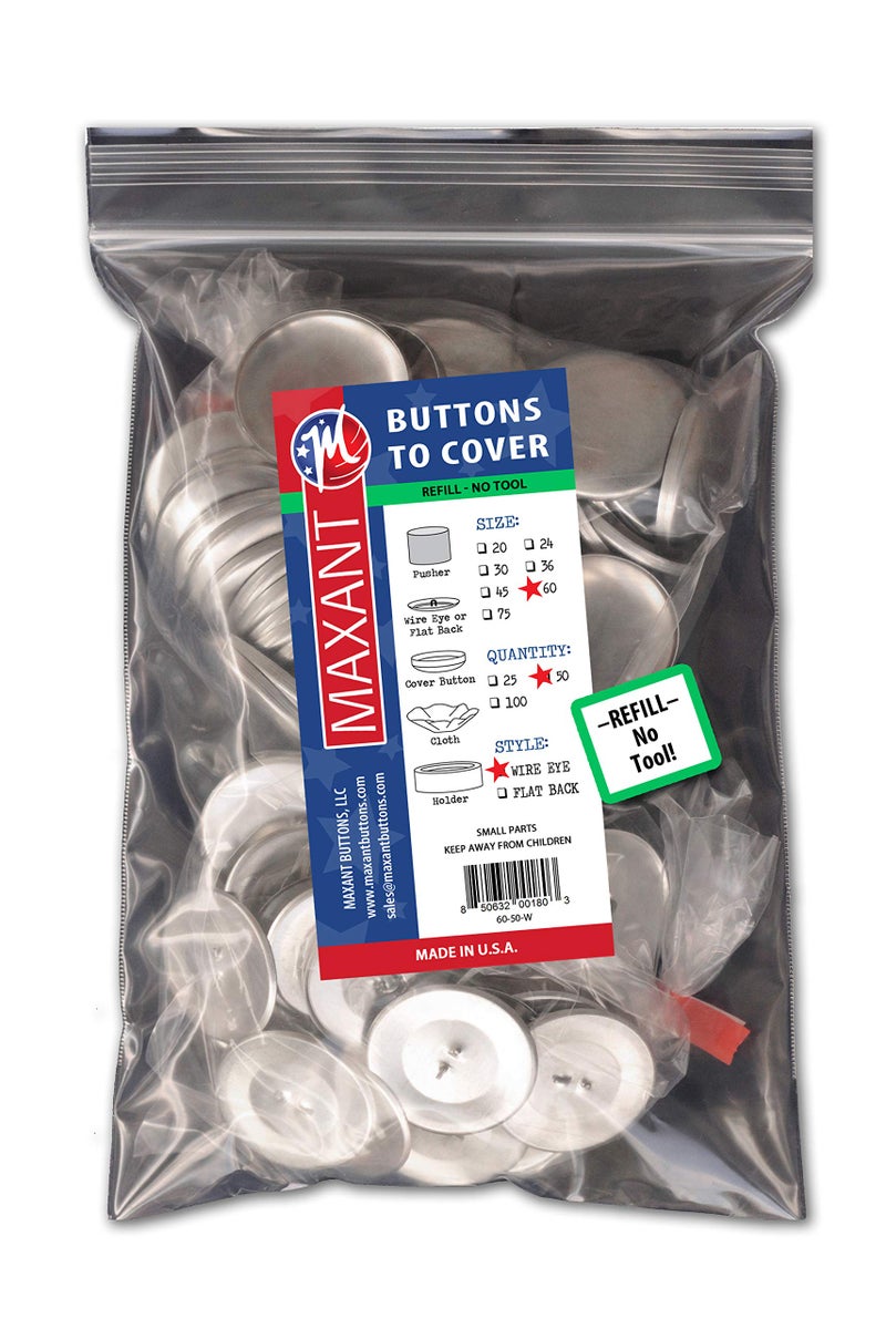 50 Buttons to Cover Made in USA Cover Button with Wire Eye Backs 60 1 12