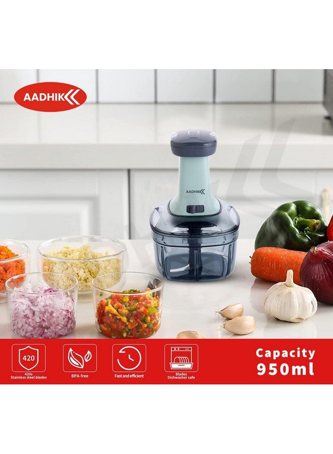 AADHIK Manual Hand Press Push Chopper with 6 Blades for Effortless Chopping Vegetables & Fruits (Assorted, 950 ml, Plastic) - Image 3