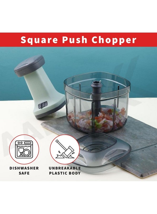 AADHIK Manual Hand Press Push Chopper with 6 Blades for Effortless Chopping Vegetables & Fruits (Assorted, 950 ml, Plastic) - Image 4