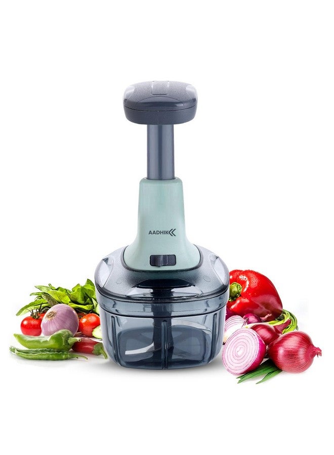 AADHIK Manual Hand Press Push Chopper with 6 Blades for Effortless Chopping Vegetables & Fruits (Assorted, 950 ml, Plastic) - Image 1