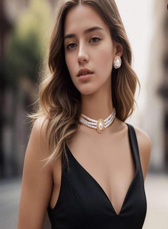 بريلوف مجوهرات بريلوف من اللؤلؤ الصناعي المستوحى من حقبة غاتسبي في عشرينيات القرن الماضي، مثالية لحفلات الأزياء التنكرية. طقم رائع من ثلاث طبقات من اللؤلؤ الصناعي بتصميم عتيق، مرصع بأحجار الراين، يتضمن قلادة وأقراط مرصعة، مثالي لحفلات التخرج والمناسبات الرسمية. - Image 4