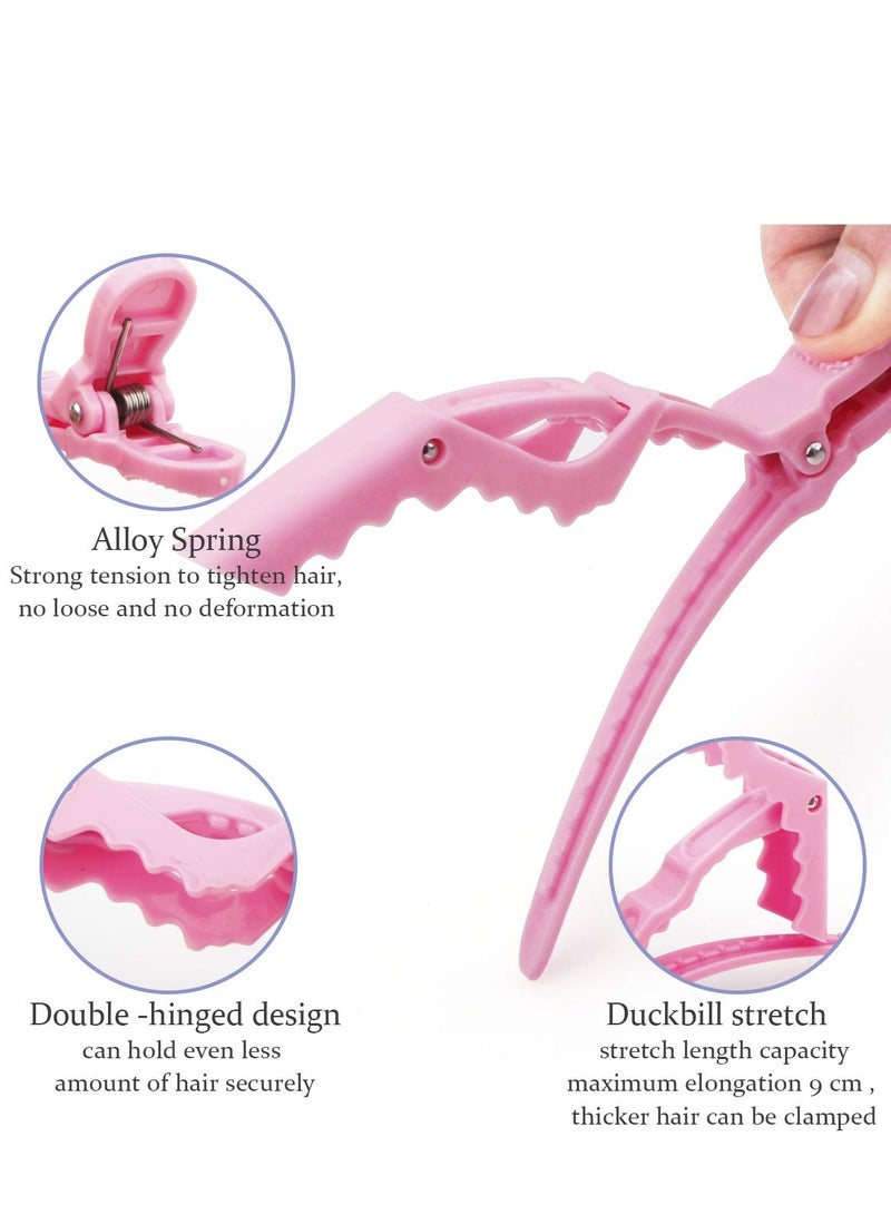 مشابك شعر لتصفيف الشعر، 6 قطع - تصميم ذو أسنان واسعة ومفصلة مزدوجة - مشابك تصفيف شعر على شكل تمساح بجودة احترافية (وردي) - Image 2