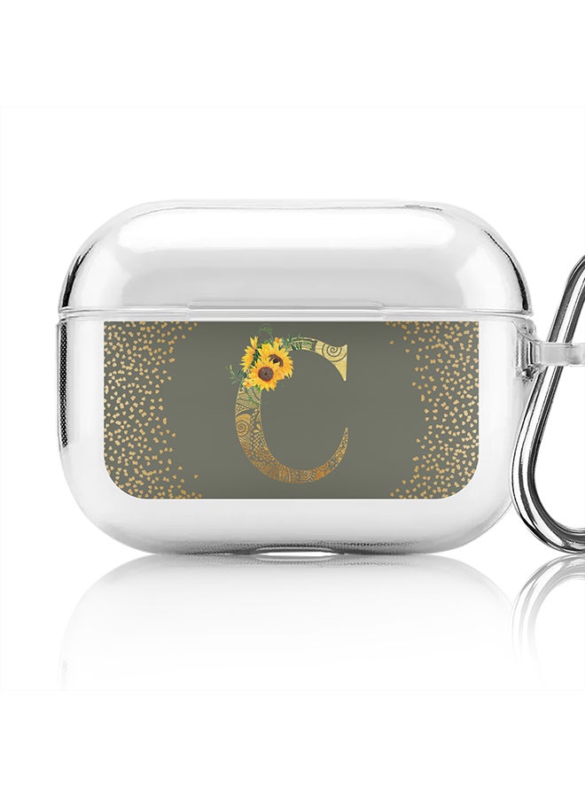 Stylizedd Classic Clear printed Case for Apple AirPods Pro 2nd Generation Thin Transparent Cover - Custom Monogram Initial Letter Mandala Floral Pattern Alphabet - C (Olive Green ) - Image 1