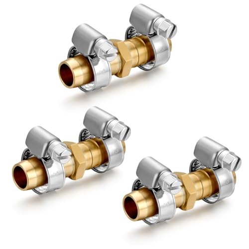 YELUN Solid Brass Garden Hose Repair Connector with Clamps Hose Repair Kit, 1/2"Barb Garden Hose Fittings (1/2"Barb-3 Set) - Image 1