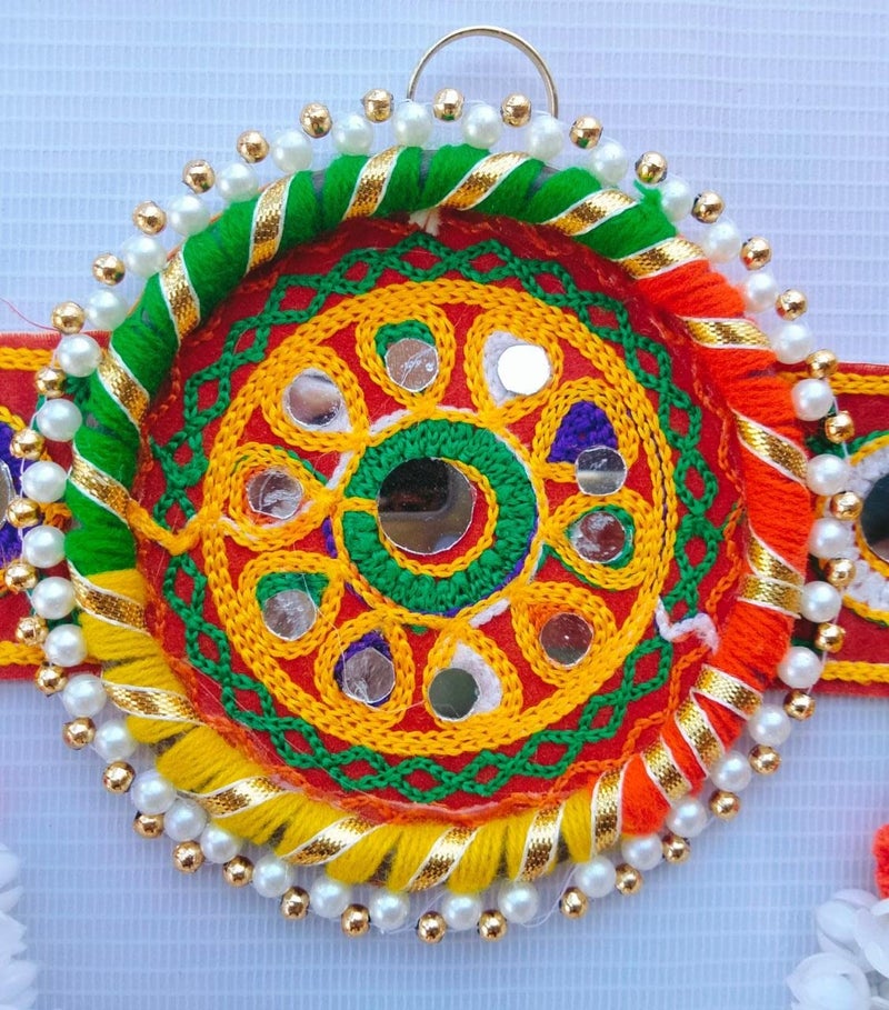 PREETENCY Roung Beads Multi Ring Embroidery Work and Meri Gold Flower Toran Traditional Decoration HangingBandarwalToran for Door 36 inch Length Round Moti Ring - Image 5