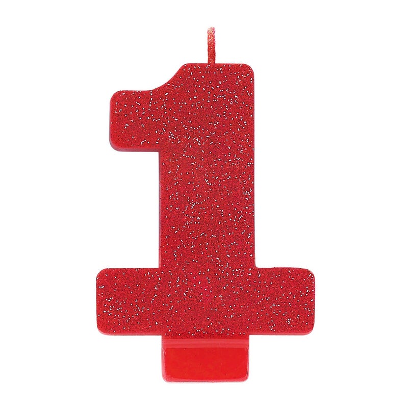 Amscan CANDLE NUMERAL GLITTER 1 RED 12288