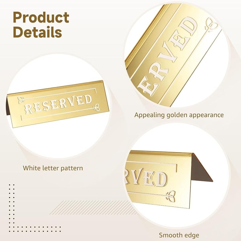 Gold Mirror Acrylic Reserved Table Signs with White Fonts Floral Border for Weddings Events - Image 3