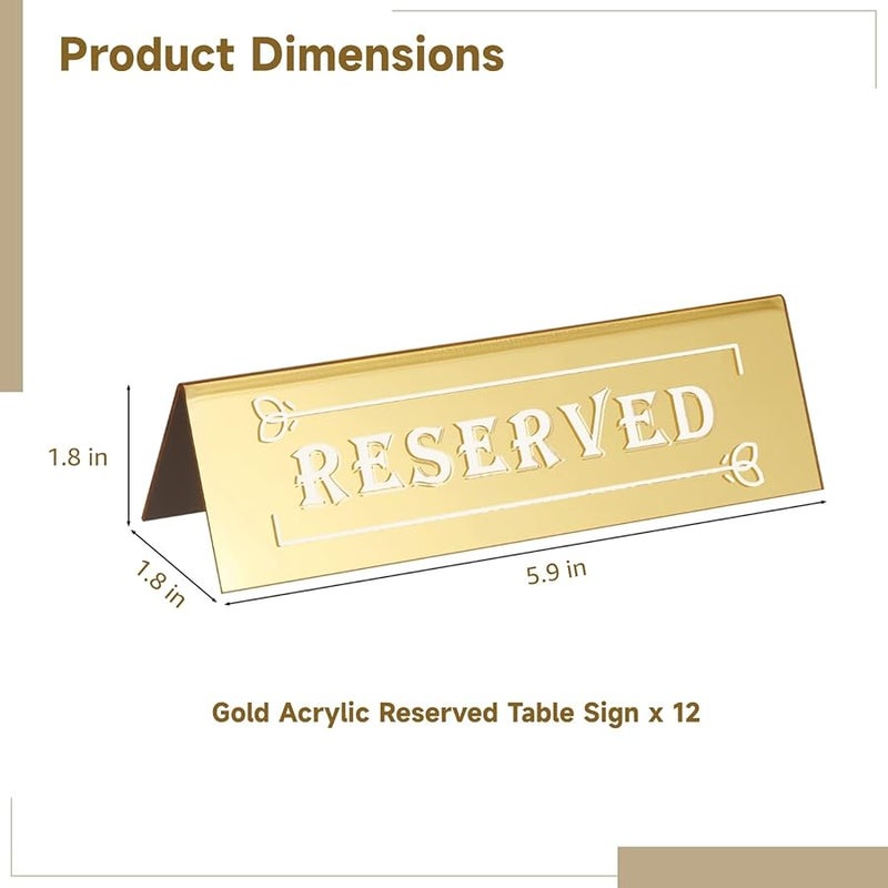 Gold Mirror Acrylic Reserved Table Signs with White Fonts Floral Border for Weddings Events - Image 5