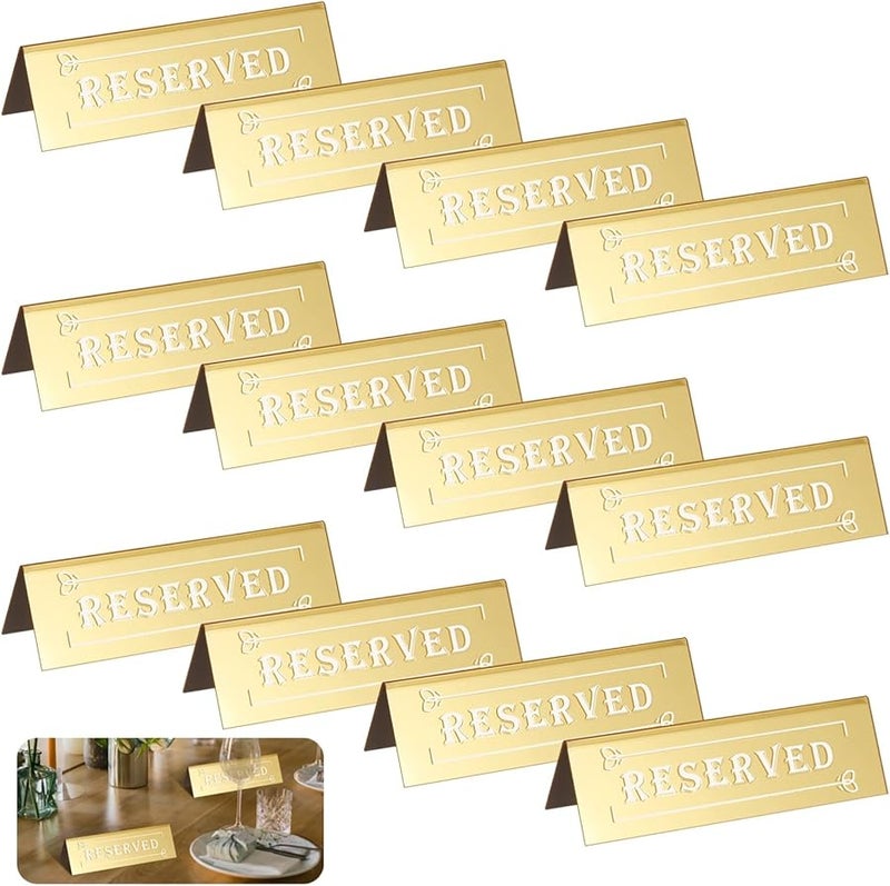 Gold Mirror Acrylic Reserved Table Signs with White Fonts Floral Border for Weddings Events - Image 2
