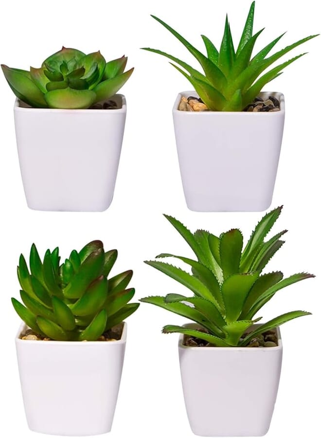 YHmall 4 PCS Artificial Plants Indoors in Pots Fake Plants Potted Series Desk Artificial Plastic Plant for House Office Bedroom Bathroom Kitchen Decor (GREEN 1)