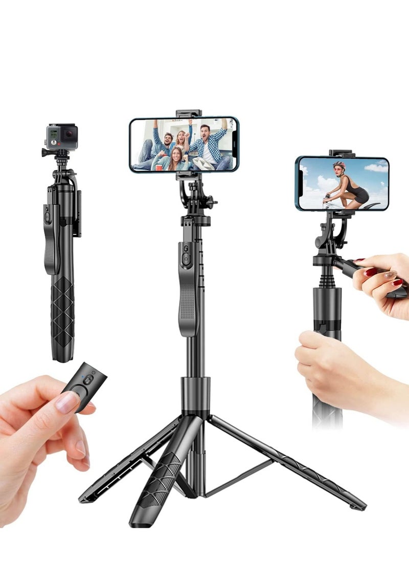 TYCOM - Selfie Stick For Phone Size 4.5-6.2Inch Extendable to 160cm Selfie Stick Tripod with Bluetooth Wireless Remote Phone Holder (L16 Black) - Image 1