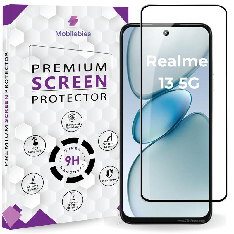 Mobilebies Premium Tempered Glass Screen Protector Guard For Realme 13 5G (6.67 Inch, Pack of 1) | Edge to Edge Coverage With Easy to installation kit - Image 1