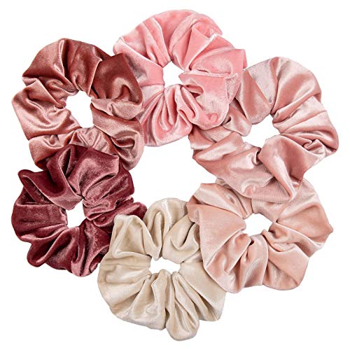 Whaline Blush Theme Hair Scrunchies Large Velvet Hair Bands Pink Soft Elastic Hair Ties Hair Accessories for Girls Women, 6 Pieces - Image 1