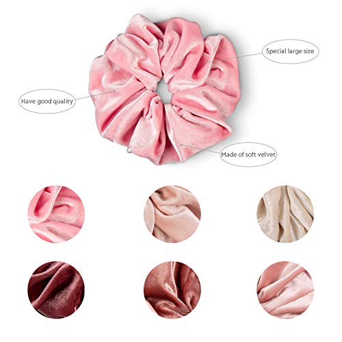 Whaline Blush Theme Hair Scrunchies Large Velvet Hair Bands Pink Soft Elastic Hair Ties Hair Accessories for Girls Women, 6 Pieces - Image 3