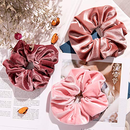 Whaline Blush Theme Hair Scrunchies Large Velvet Hair Bands Pink Soft Elastic Hair Ties Hair Accessories for Girls Women, 6 Pieces - Image 4