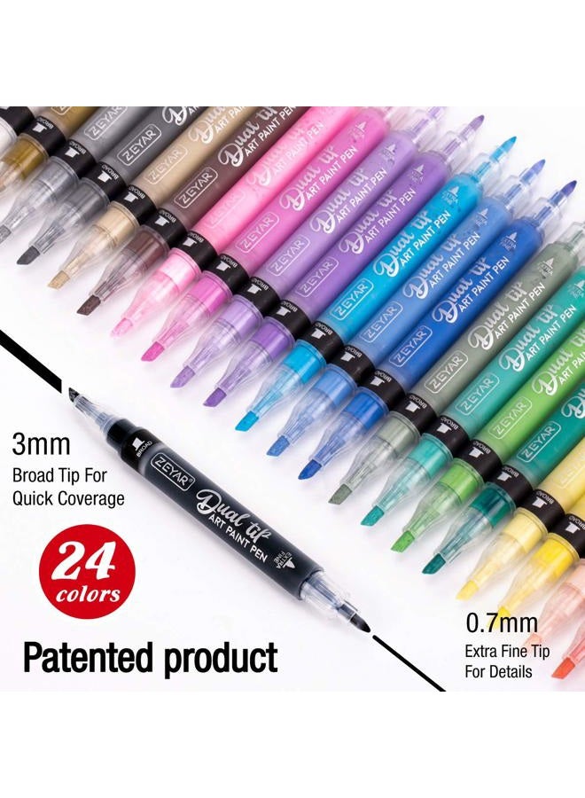ZEYAR Dual Tip Acrylic Paint Pens 24 Colors, Board and Extra Fine Tips, Patented Product, Water Based Acrylic & Waterproof Ink, Works on Rock, Wood, Glass, Metal, Ceramic and More (24 Colors) - Image 3