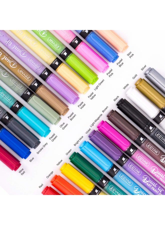 ZEYAR Dual Tip Acrylic Paint Pens 24 Colors, Board and Extra Fine Tips, Patented Product, Water Based Acrylic & Waterproof Ink, Works on Rock, Wood, Glass, Metal, Ceramic and More (24 Colors) - Image 4