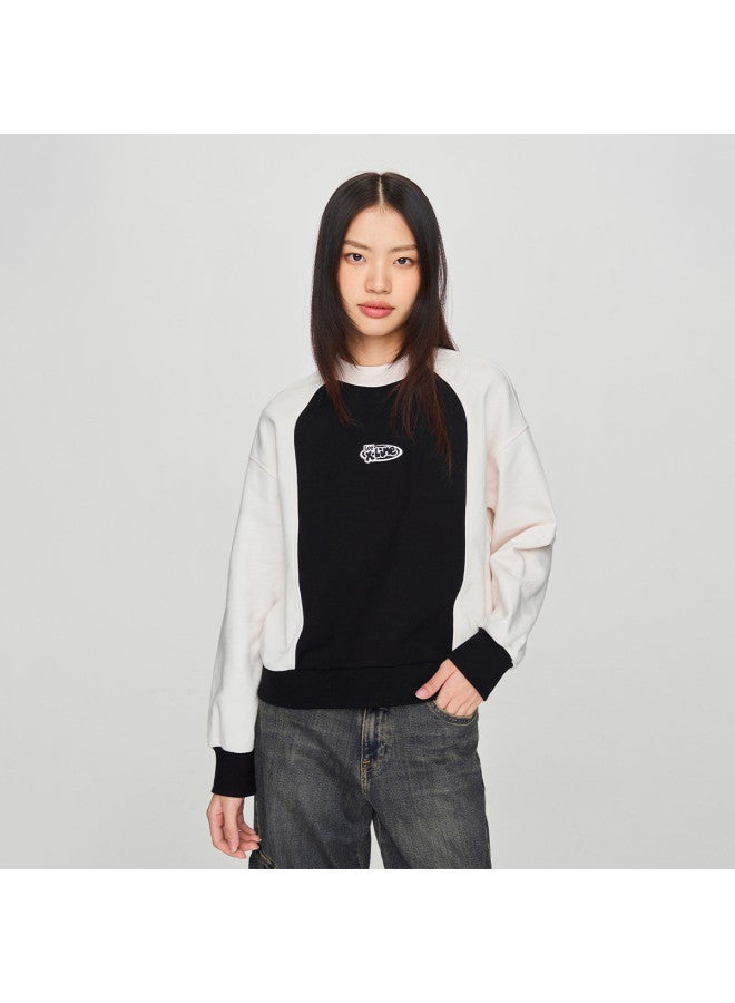 LEE 24 Early Spring Comfortable Round Neck Color-Block Design Black Women'S Hoodie Casual Trendy - Image 2