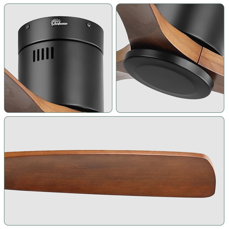 Sofucor مروحة سقف سوفيكور 52 بوصة بدون أضواء، مروحة سقف مثبتة على السقف مع جهاز تحكم عن بعد، شفرات خشبية، مروحة سقف خارجية حديثة بدون ضوء لغرفة النوم/المزرعة/الباحة/الداخلية - Image 2
