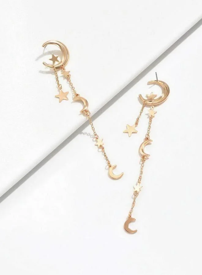 تايك تو أقراط متدلية مزينة بنجوم وأقمار بخيوط معدنية