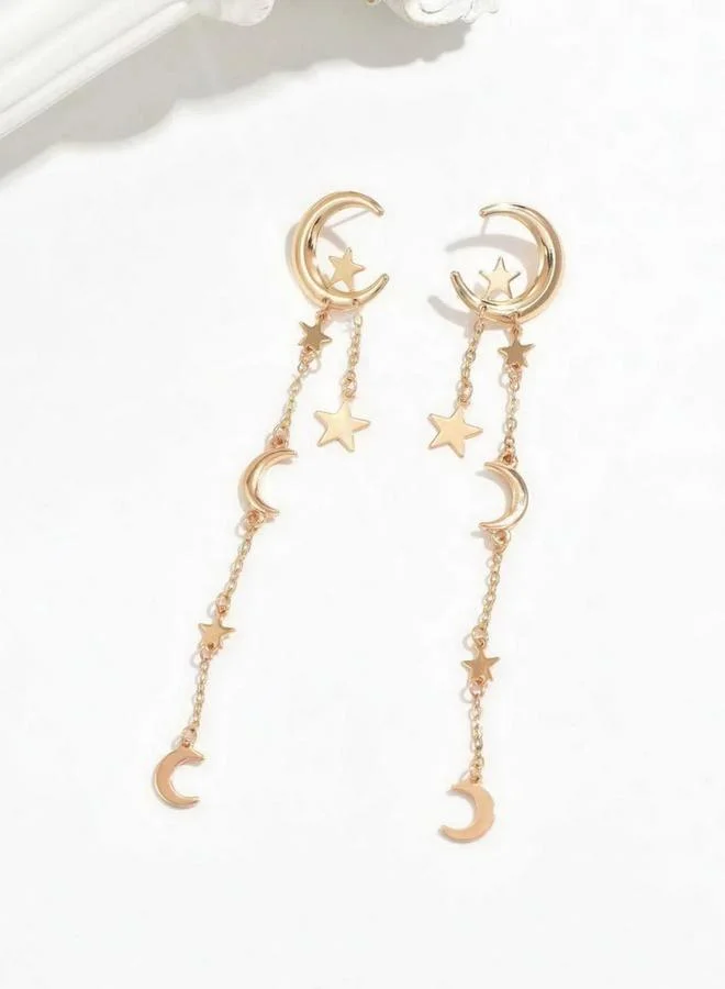 تايك تو أقراط متدلية مزينة بنجوم وأقمار بخيوط معدنية