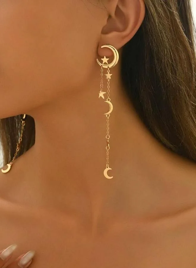Take Two Take Two Star Moon Decor Metal String Dangle Earrings