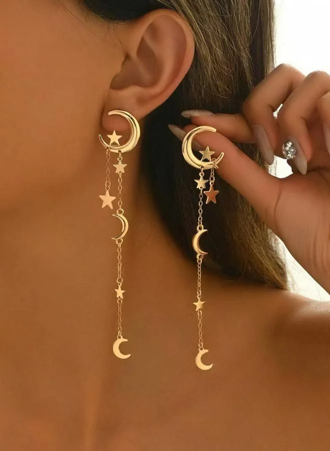Take Two Take Two Star Moon Decor Metal String Dangle Earrings
