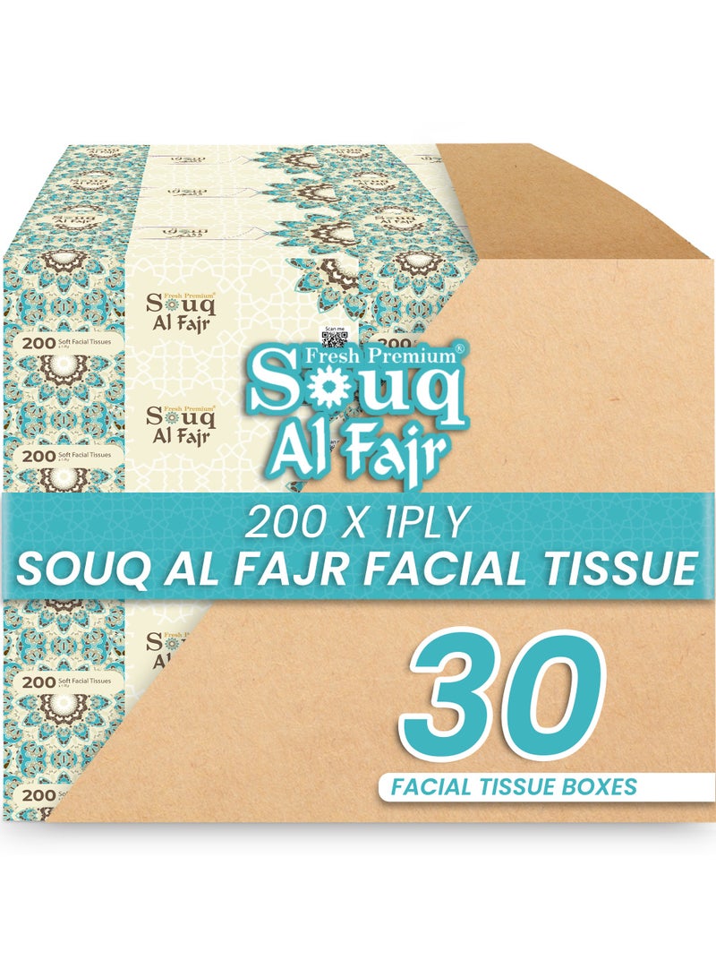 إس إن إتش باكينج علبة مناديل الوجه من سوق الفجر، عبوة مكونة من 30 علبة، 200 ورقة × طبقة واحدة لكل منها، إجمالي 6000 ورقة - Image 1
