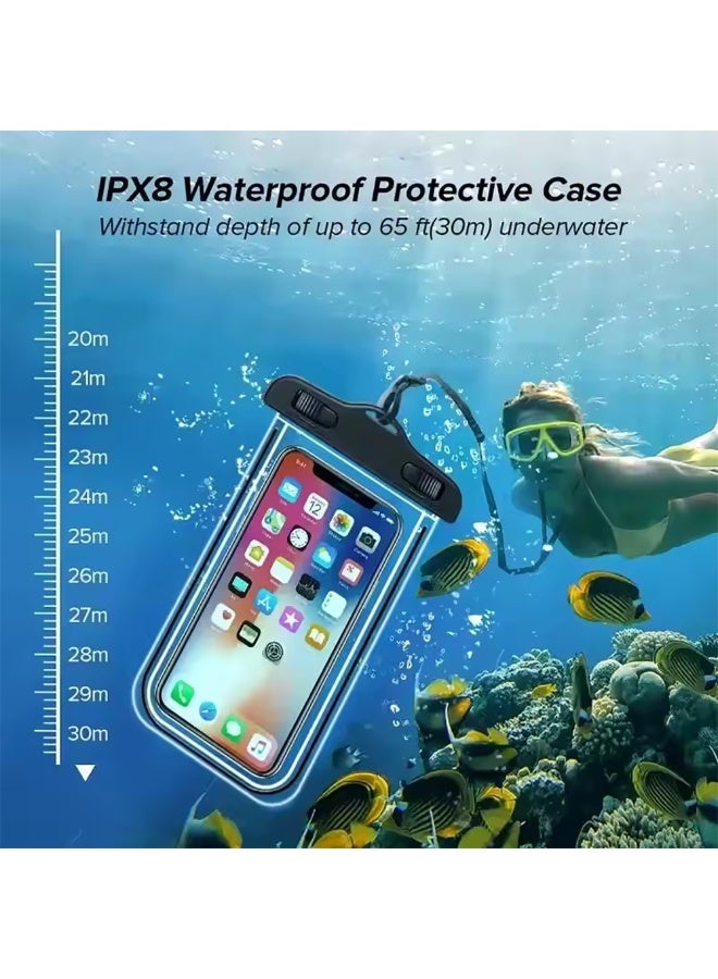 2PCS Transparent Waterproof Phone Case, IPX8 Certified 30M Underwater Cellphone Dry Bag with Lanyard, Large Universal Waterproof Phone Pouch Fit for up to 7.2'', DD07-2 (Black)  - Image 3