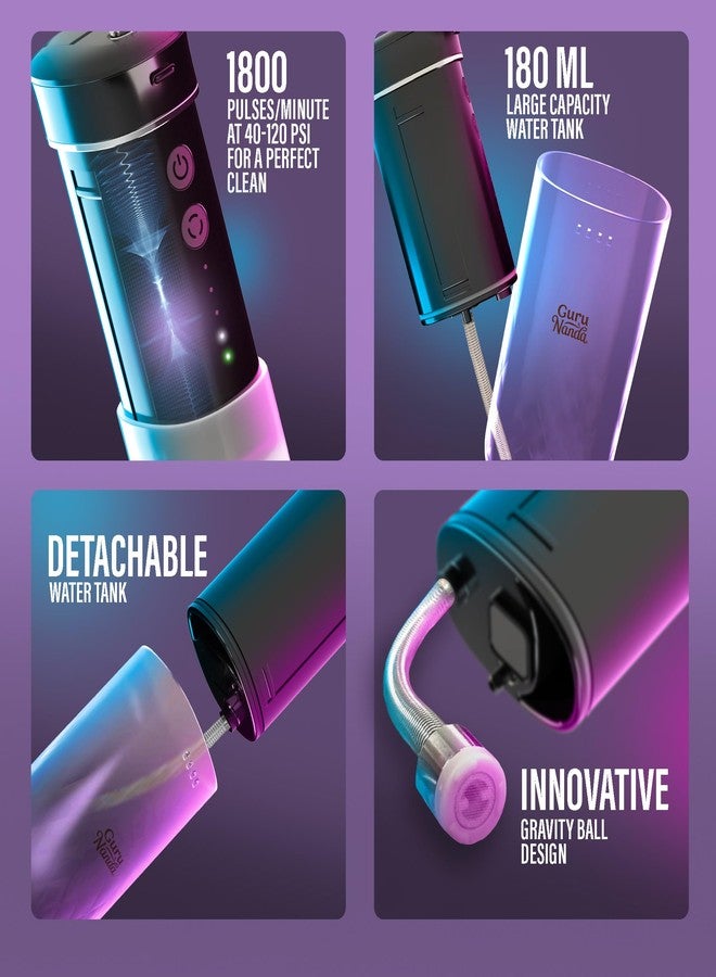 GuruNanda Compact Water Dental Flosser, Portable Travel Size Oral Irrigator Flosser with Collapsible 180 ml Tank, Smart Timer, 4 Flossing Modes, TSA-Approved - Black - Image 3