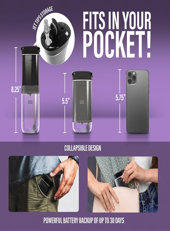 GuruNanda Compact Water Dental Flosser, Portable Travel Size Oral Irrigator Flosser with Collapsible 180 ml Tank, Smart Timer, 4 Flossing Modes, TSA-Approved - Black - Image 2