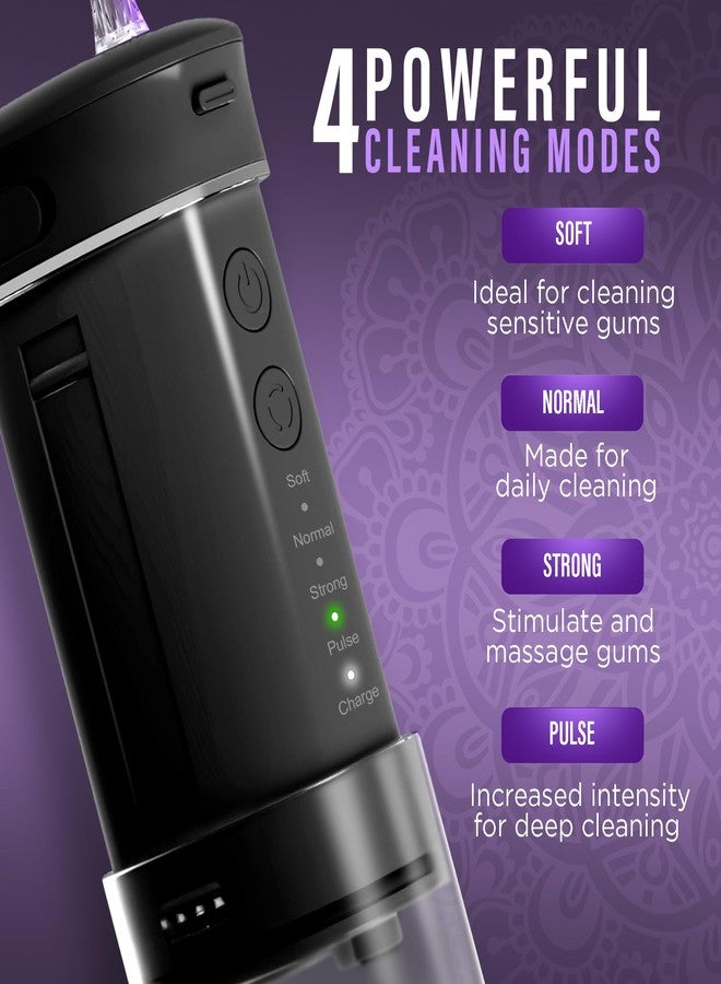 GuruNanda Compact Water Dental Flosser, Portable Travel Size Oral Irrigator Flosser with Collapsible 180 ml Tank, Smart Timer, 4 Flossing Modes, TSA-Approved - Black - Image 4