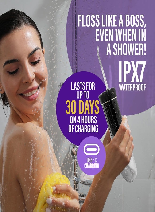 GuruNanda Compact Water Dental Flosser, Portable Travel Size Oral Irrigator Flosser with Collapsible 180 ml Tank, Smart Timer, 4 Flossing Modes, TSA-Approved - Black - Image 5
