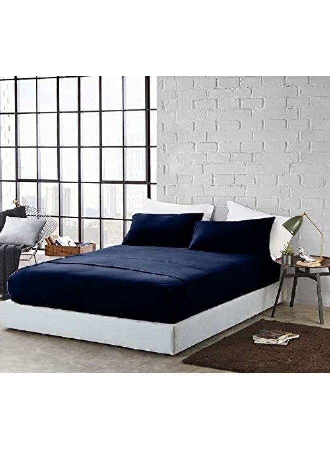 DAN RIVER DAN RIVER Queen Jersey Sheet Set| Luxury Heather 100% Cotton Bed Sheets| T-Shirt Sheets| All Season Bedding| Soft Comfortable Deep Pocket Jersey Cotton Bed Sheets (4Pc, Queen, Navy)  - Image 2