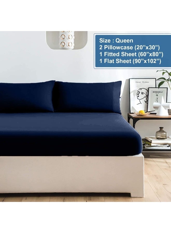 DAN RIVER DAN RIVER Queen Jersey Sheet Set| Luxury Heather 100% Cotton Bed Sheets| T-Shirt Sheets| All Season Bedding| Soft Comfortable Deep Pocket Jersey Cotton Bed Sheets (4Pc, Queen, Navy)  - Image 3