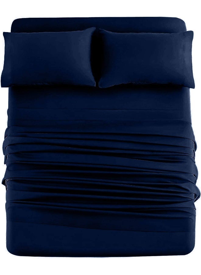 DAN RIVER DAN RIVER Queen Jersey Sheet Set| Luxury Heather 100% Cotton Bed Sheets| T-Shirt Sheets| All Season Bedding| Soft Comfortable Deep Pocket Jersey Cotton Bed Sheets (4Pc, Queen, Navy)  - Image 1