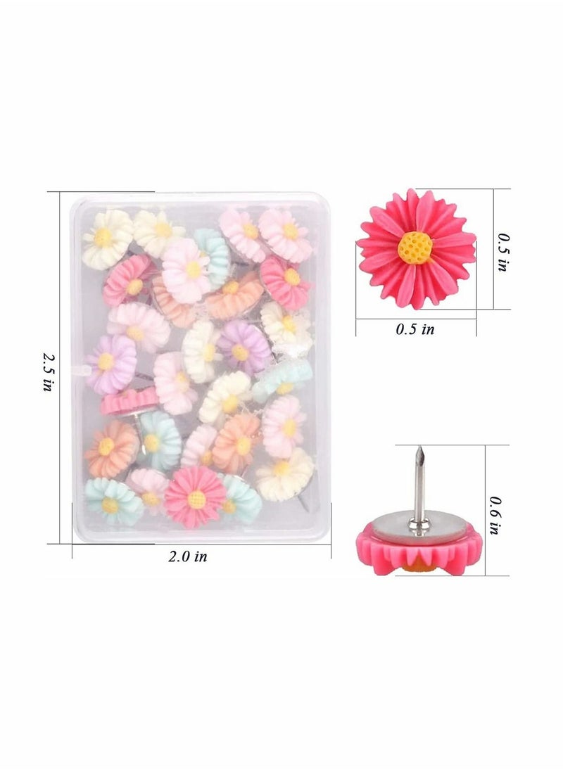 KASTWAVE Small Daisy Pushpins, Decorative Pushpins, Colored Small Flower Pushpins, Decorative Cork Board Pushpins, Used For Photo Walls, Feature Walls, Maps, Bulletin Boards, Offices Or Homes (30 PCS)  - Image 2