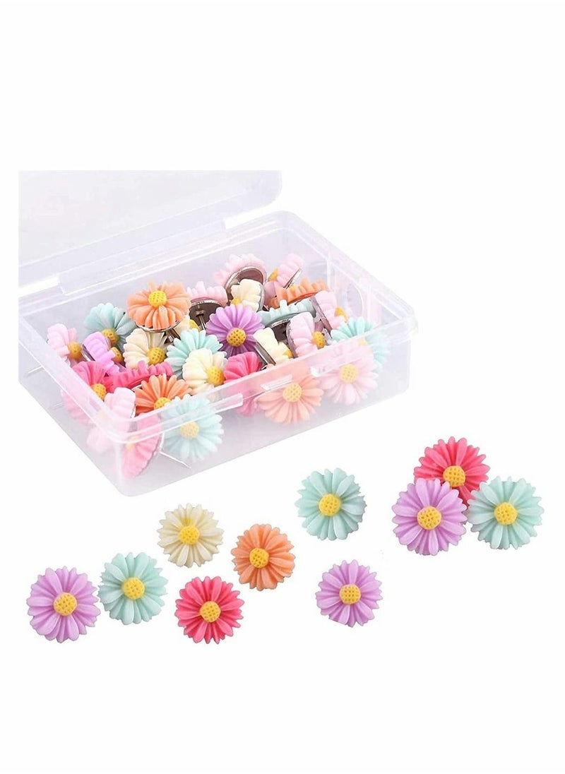 KASTWAVE Small Daisy Pushpins, Decorative Pushpins, Colored Small Flower Pushpins, Decorative Cork Board Pushpins, Used For Photo Walls, Feature Walls, Maps, Bulletin Boards, Offices Or Homes (30 PCS)  - Image 1