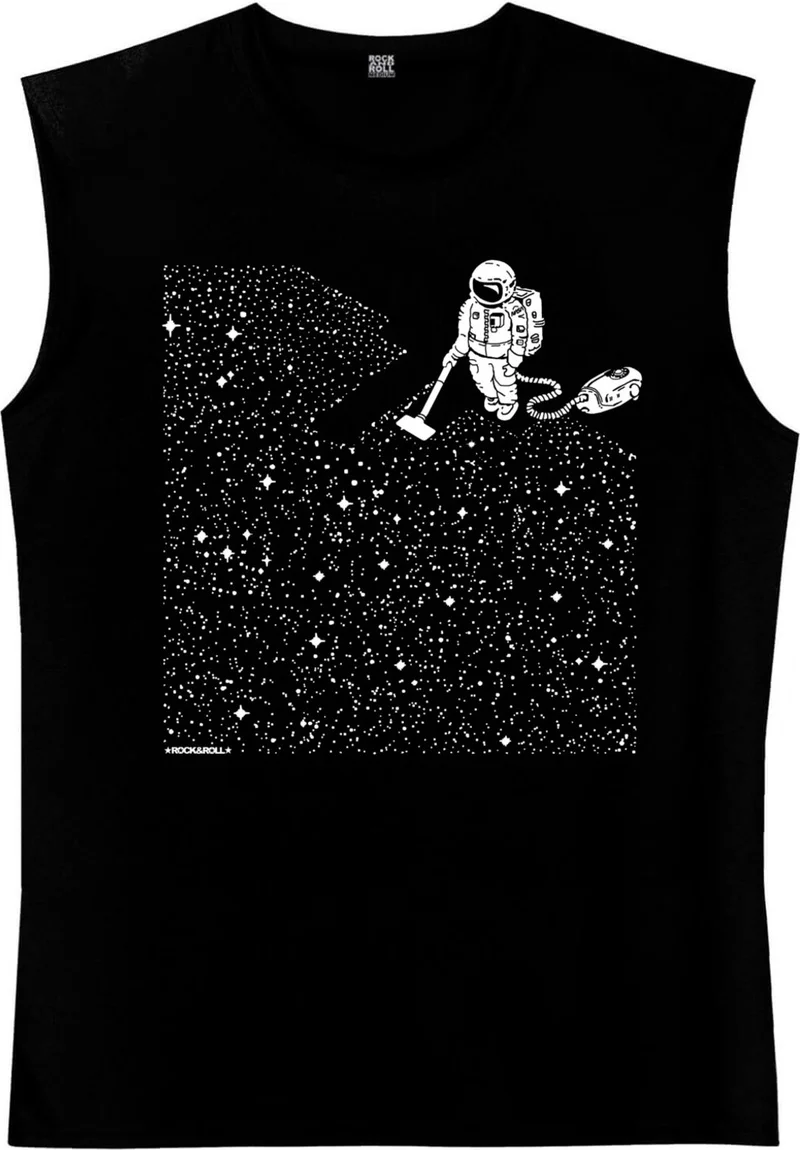 Astronaut with Broom Black Cut Sleeve / Sleeveless Men's T-Shirt