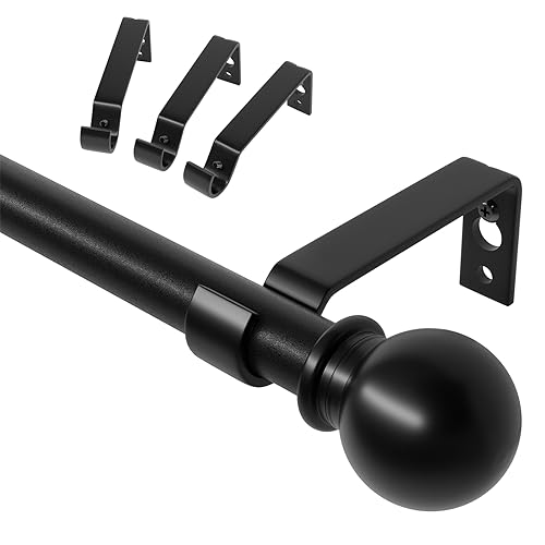 ATUHOLA Black Curtain Rods for Windows 48 to 84, Adjustable Curtain Rod Set with Brackets Easy Install, Decorative Slender 5/8 Diameter Drapery Rod, Heavy Duty Drape Pole for Bedroom, Living Room - Image 1