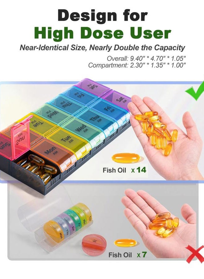 COLORWING Extra Large Pill Container 2 Times a Day, Weekly XL AM PM Pill Case, 7 Day Pill Box Twice a Day, Big Oversized Daily Medicine Organizer for Vitamins, Medication Dispenser (Rainbow) - Image 3
