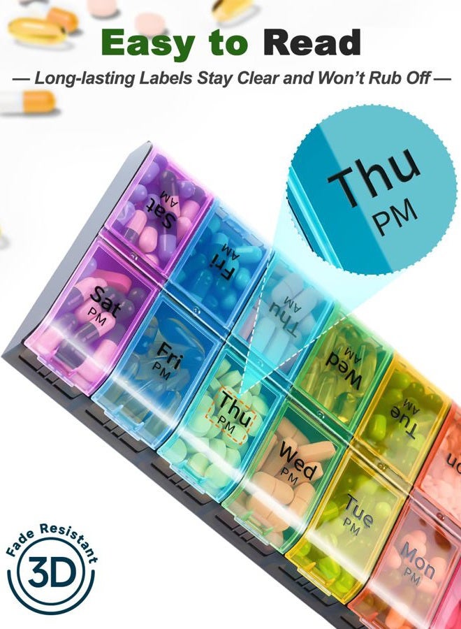 COLORWING Extra Large Pill Container 2 Times a Day, Weekly XL AM PM Pill Case, 7 Day Pill Box Twice a Day, Big Oversized Daily Medicine Organizer for Vitamins, Medication Dispenser (Rainbow) - Image 5